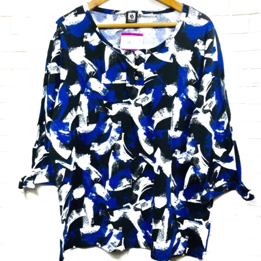 Anne Klein Brush Strokes Tie Sleeve Top 2X NEW - Picture 8 of 8